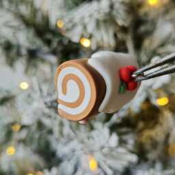 Adorable Yule Log Christmas Tree Decoration - Handmade Polymer Clay Ornament, Cute Holiday Gift For - thumbnail 2
