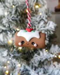 Adorable Yule Log Christmas Tree Decoration - Handmade Polymer Clay Ornament, Cute Holiday Gift For - thumbnail 1