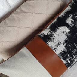 Cognac Faux Leather Pillow Cover Black White Abstract, Modern Throw - thumbnail 4