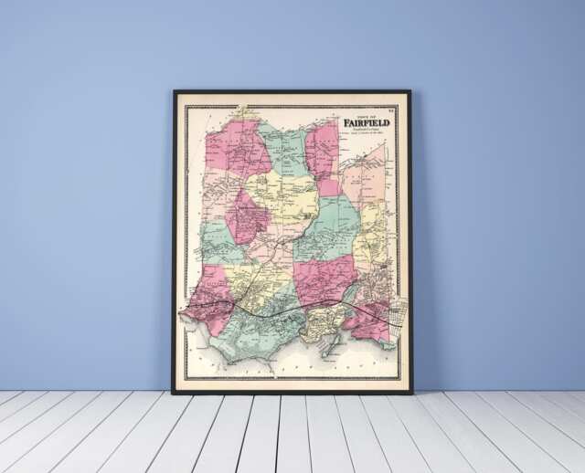 Antique Fairfield Connecticut Map Print Vintage Wall Art - image 1