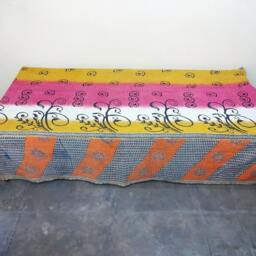Floral Kantha Quilt Handmade Indian Cotton Twin Bedspread - thumbnail 2
