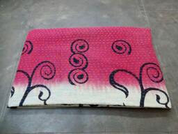 Floral Kantha Quilt Handmade Indian Cotton Twin Bedspread - thumbnail 1