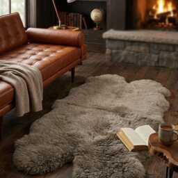 Large Xl Genuine Grey Sheepskin Rug 37X65 Inches, Real Wool Fur Hide Leather Back - thumbnail 2