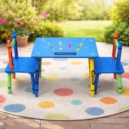 Children Wooden Crayon Table & Chairs Set Kids Room Furniture - thumbnail 2