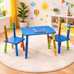 Children Wooden Crayon Table & Chairs Set Kids Room Furniture - thumbnail 4