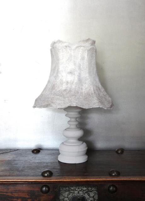 Table Lamp, Handfelted Lampshade On Painted Vintage Foot. Subtle Natural White & Wam-Gray Design. Made To Order - image 1