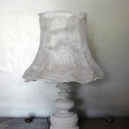 Table Lamp, Handfelted Lampshade On Painted Vintage Foot. Subtle Natural White & Wam-Gray Design. Made To Order - thumbnail 3