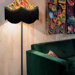 Botanical Velvet Lampshade Ochre Lush Fabric With Black Fringe - thumbnail 3