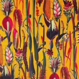 Botanical Velvet Lampshade Ochre Lush Fabric With Black Fringe - thumbnail 4