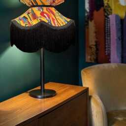 Botanical Velvet Lampshade Ochre Lush Fabric With Black Fringe - thumbnail 2