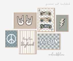 Personalised Gallery Wall Set Of 6 Prints, Toddler Boy Nursery Bedroom Prints For Playroom, Boyhood, Racing, Cool Boys - thumbnail 1