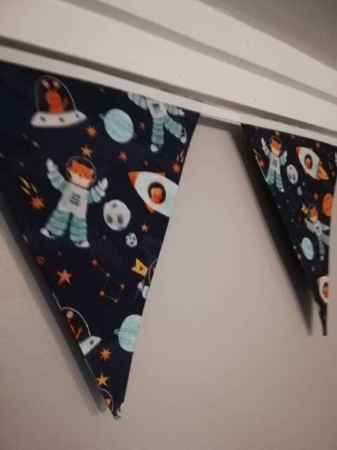 Spaceman Fox Fabric Bunting, 10 Flags, Approx 2.5 Metres - Nursery Decor New Baby Gift Playroom Accessories Children's Wall Hanging - image 1