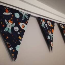 Spaceman Fox Fabric Bunting, 10 Flags, Approx 2.5 Metres - Nursery Decor New Baby Gift Playroom Accessories Children's Wall Hanging - thumbnail 2