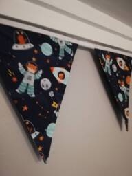 Spaceman Fox Fabric Bunting, 10 Flags, Approx 2.5 Metres - Nursery Decor New Baby Gift Playroom Accessories Children's Wall Hanging - thumbnail 1