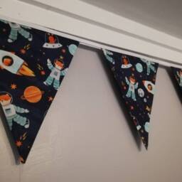 Spaceman Fox Fabric Bunting, 10 Flags, Approx 2.5 Metres - Nursery Decor New Baby Gift Playroom Accessories Children's Wall Hanging - thumbnail 3