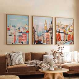Set Of 3 London Posters, UK Travel Prints, Wall Art Set, British Landmark Poster Modern Cityscape Decor Gift