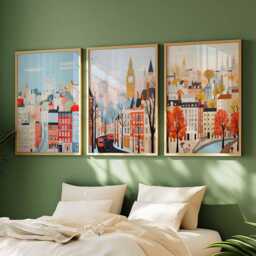 Set Of 3 London Posters, UK Travel Prints, Wall Art Set, British Landmark Poster Modern Cityscape Decor Gift - thumbnail 3