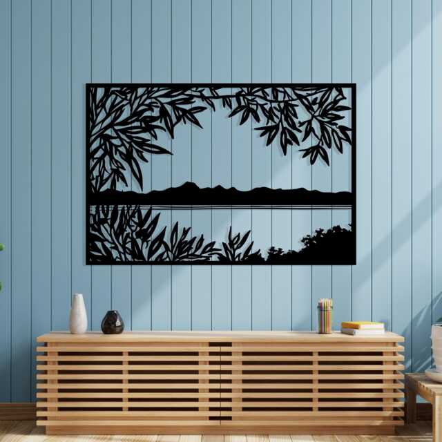 Lake View Rectangle Metal Wall Art, Nature Scene Home Decor For Living Room - image 1