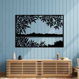 Lake View Rectangle Metal Wall Art, Nature Scene Home Decor For Living Room - thumbnail 1