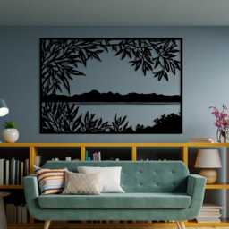 Lake View Rectangle Metal Wall Art, Nature Scene Home Decor For Living Room - thumbnail 2