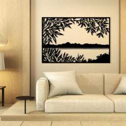 Lake View Rectangle Metal Wall Art, Nature Scene Home Decor For Living Room - thumbnail 3