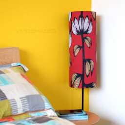 Tall Red Floral Lampshade Genuine Scandinavian Flower Pattern Fabric, Handmade By Vivid Shades - thumbnail 3