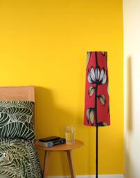 Tall Red Floral Lampshade Genuine Scandinavian Flower Pattern Fabric, Handmade By Vivid Shades - thumbnail 1