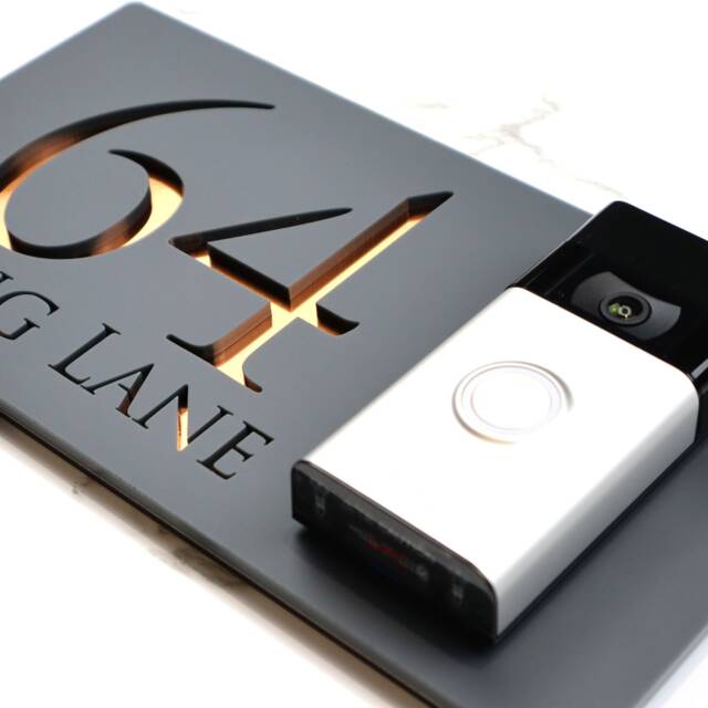 K Smart Sign - Bellissima Db Ring Nest Video Wifi Bell Mounting Plate Laser 3D Matt Dark Gray & Copper Mirror Door Number House Plaques - image 1