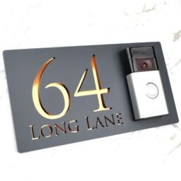 K Smart Sign - Bellissima Db Ring Nest Video Wifi Bell Mounting Plate Laser 3D Matt Dark Gray & Copper Mirror Door Number House Plaques - thumbnail 2
