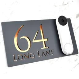 K Smart Sign - Bellissima Db Ring Nest Video Wifi Bell Mounting Plate Laser 3D Matt Dark Gray & Copper Mirror Door Number House Plaques - thumbnail 3