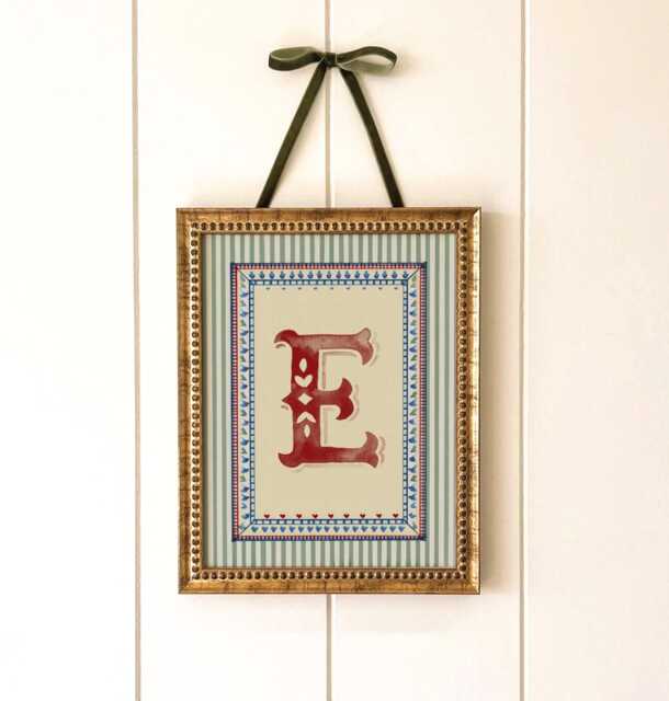 Personalised Nursery Initial Print Folk Letter Art Baby Room Decor Scandinavian Storybook Kids Artwork - image 1