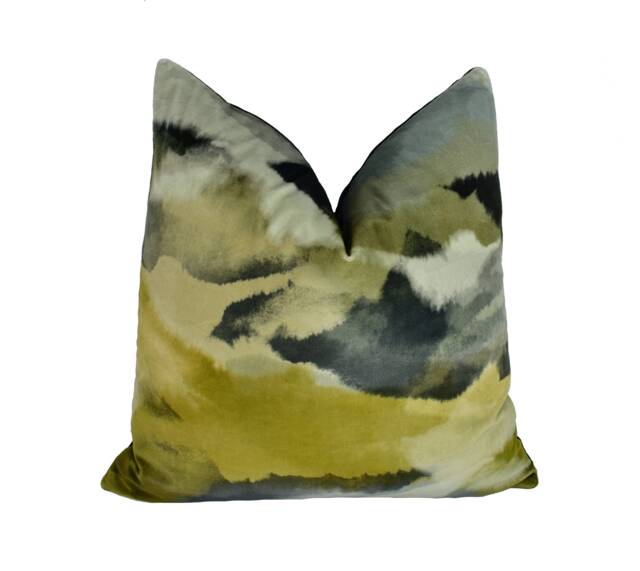 Harlequin - Minako Gold/Charcoal Dramatic Landscape Velvet Cushion Cover Throw Pillow Designer Home Decor - image 1