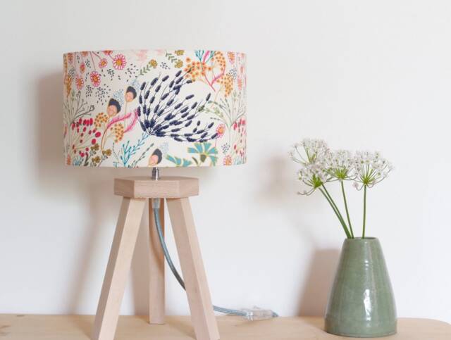 Trail Lamp, Wooden Lamp, Table Tripod Lampshade, Floral Fabric, Light Fixture, Accent Lamp - image 1