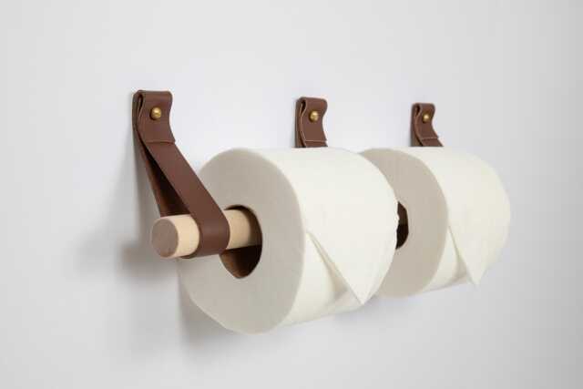 Double Toilet Paper Holder For Commercial Bathrooms - Leather & Wood Wall Mount - High-Traffic Restroom Fixture - image 1