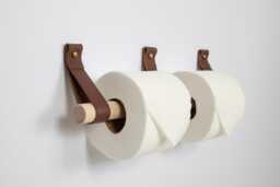 Double Toilet Paper Holder For Commercial Bathrooms - Leather & Wood Wall Mount - High-Traffic Restroom Fixture