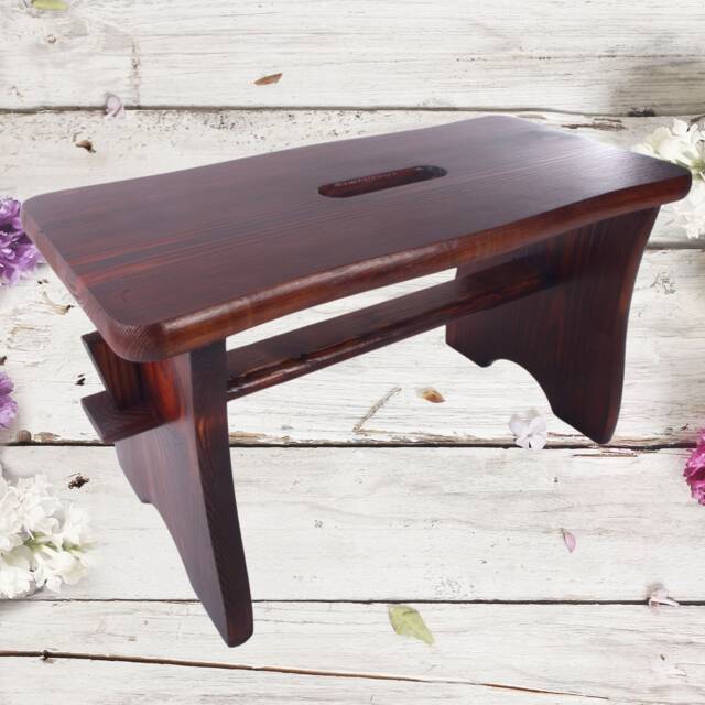 Teak Small Wooden Stool - Kids Shoe Changing Seat Foot Step Rest Chair Rustic Plant Side Table Solid Bronze Pine Other Colours Available - image 1