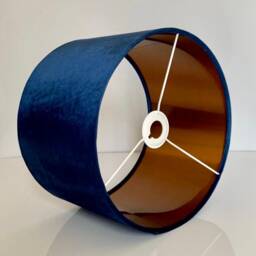 New Luxury Handmade By Order Velvet Navy Blue Drum Lamp Shade Pendant Light With Copper Panels Lining Suitable For Tables & Ceili - thumbnail 2