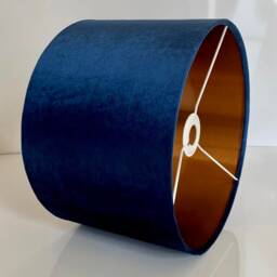 New Luxury Handmade By Order Velvet Navy Blue Drum Lamp Shade Pendant Light With Copper Panels Lining Suitable For Tables & Ceili - thumbnail 3