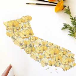 California State Flower Map Watercolor California Poppy - Art Print Wall Graduation Wedding Anniversary Realtor Moving Gift West Coast - thumbnail 3