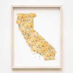 California State Flower Map Watercolor California Poppy - Art Print Wall Graduation Wedding Anniversary Realtor Moving Gift West Coast - thumbnail 1