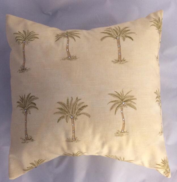 Linen Pillow Cover, Palm Tree Linen Pillow, Rhinestone Yellow Accent - image 1