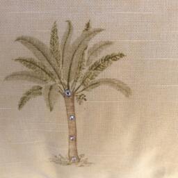 Linen Pillow Cover, Palm Tree Linen Pillow, Rhinestone Yellow Accent - thumbnail 2