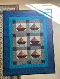 Nautical Theme Blue Baby Quilt, Sailboat Ocean & Star Crib Toddler Bedding, Decor, Handmade Cotton Quilt Sale