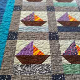 Nautical Theme Blue Baby Quilt, Sailboat Ocean & Star Crib Toddler Bedding, Decor, Handmade Cotton Quilt Sale - thumbnail 3