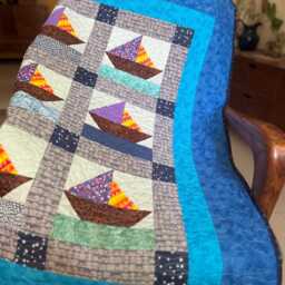 Nautical Theme Blue Baby Quilt, Sailboat Ocean & Star Crib Toddler Bedding, Decor, Handmade Cotton Quilt Sale - thumbnail 2