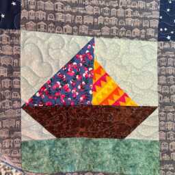 Nautical Theme Blue Baby Quilt, Sailboat Ocean & Star Crib Toddler Bedding, Decor, Handmade Cotton Quilt Sale - thumbnail 4