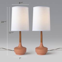 Mid Century Table Lamp Ceramic & Teak Brooke Desert Rose #1 Pair - thumbnail 2
