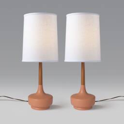 Mid Century Table Lamp Ceramic & Teak Brooke Desert Rose #1 Pair