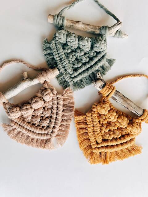 Mini Macrame Wall Hanging Oregon Driftwood, Boho Linen Decor - image 1