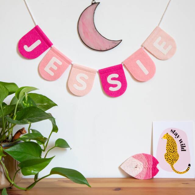Personalised Name Felt Bunting. Custom Nursery Garland Decor. Rainbow, Pastel, Jungle, Neutral Colours - image 1